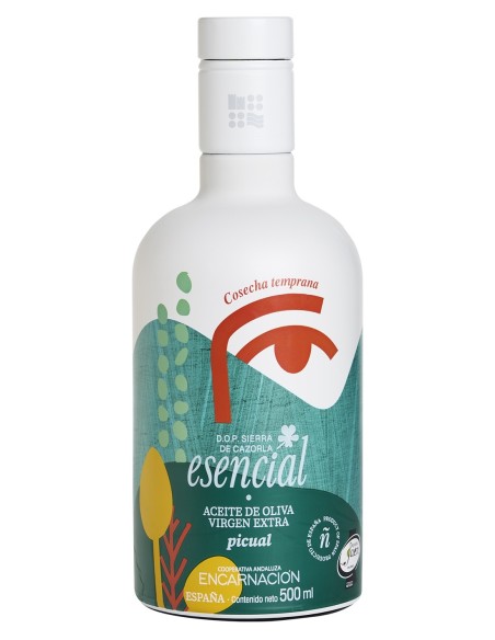 Esencial Verde Temprano Picual Botella de vidrio 500 ml.