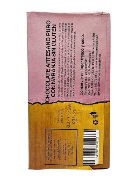 SCA Encarnación Schokolade 70 % Kakao mit Orangen und EVOO Esencial Royal 115 gr.