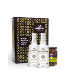 Arbequina Auténtica Premium + Olivas - Caja "Modernista"