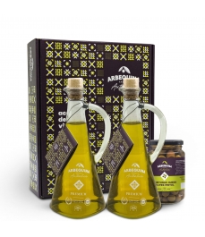 Arbequina Auténtica Caja Premium "Modernista" (Aceitera + Olivas)
