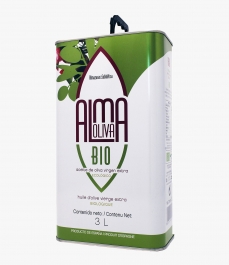 Bidon de 3 litres d'huile d'olive alma oliva sur fond blanc 