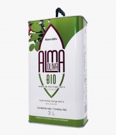 3 litre can of alma oliva olive oil with a white background 