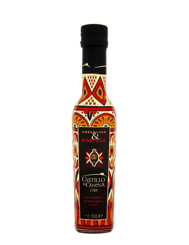 Castillo de Canena Arbequina con Harissa - Botella de vidrio 250 ml.