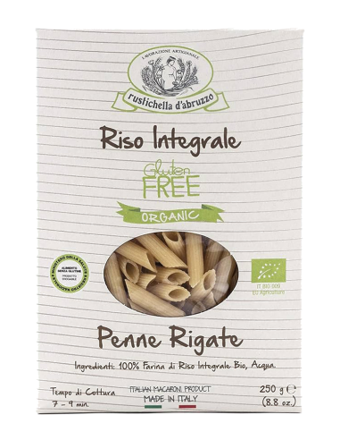 Rustichella D'Abruzzo Penne Rigate de Arroz Integral Sin Gluten BIO - Paquete 250 gr.