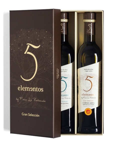 Finca La Pontezuela 5 Elementos Gran Selección Arbequina-Cornicabra Estuche 2x500 ml.