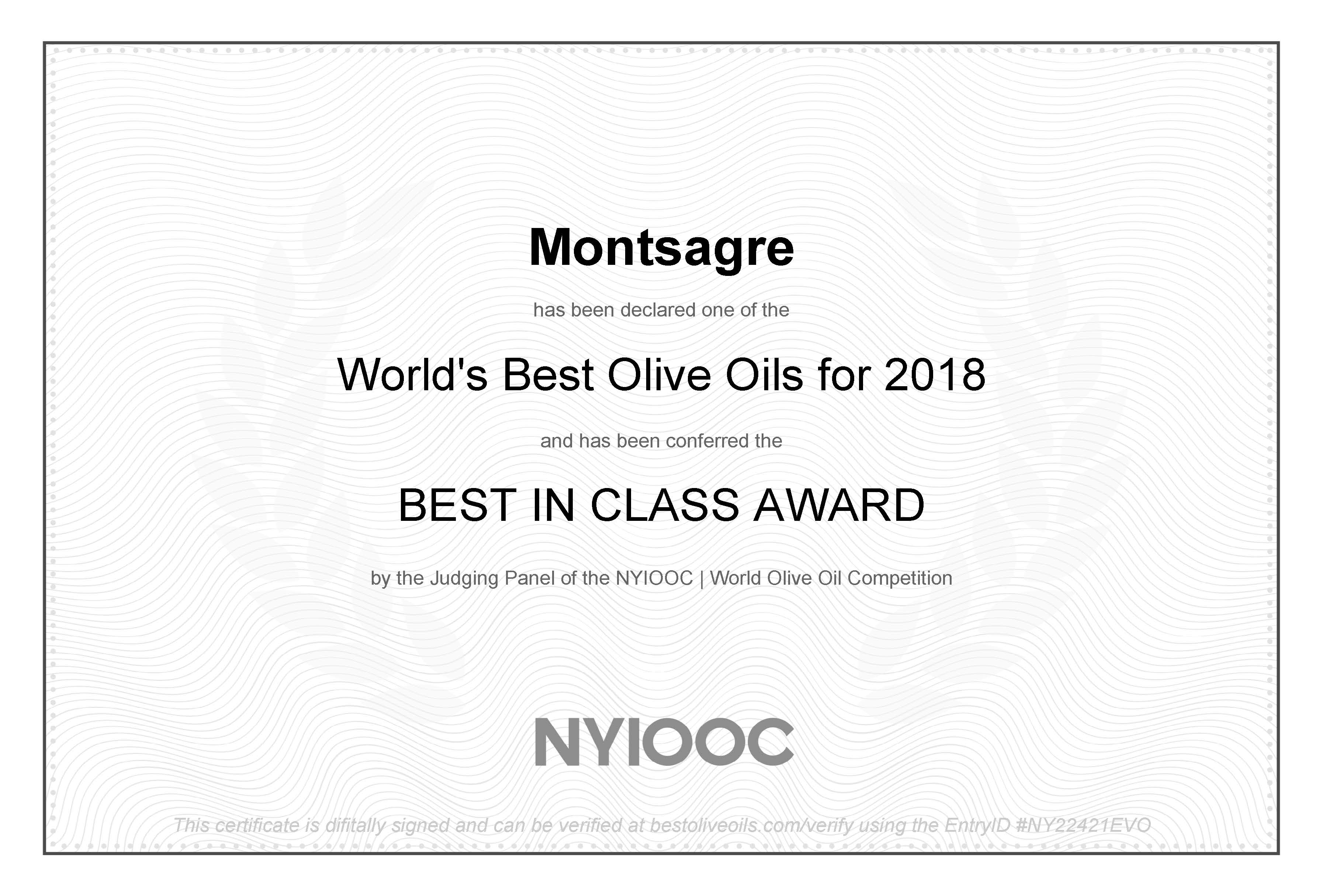 NYIOOC 2018 “Best in Class” Award